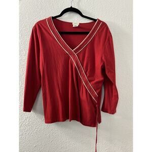 Old Navy Womens V Neck Perfect Fit Red 3/4 Sleeve Tee Shirt Sz XL Faux‎ Wrap Tie